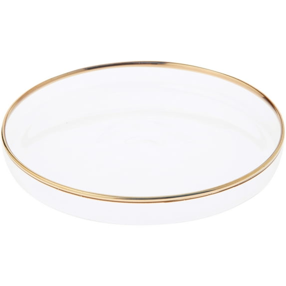Plymor 4.5" x 4.5" Round Glass Display Tray (Gold Rim), Pack of 6