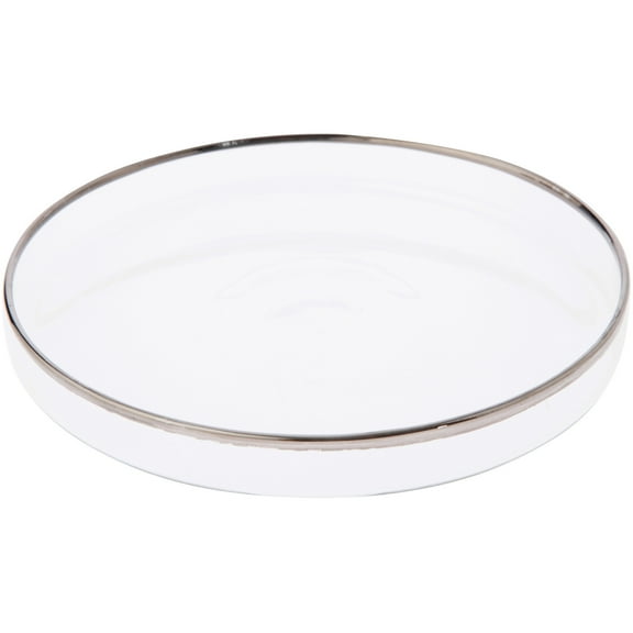Plymor 4.5" x 4.5" Round Glass Display Tray (Silver Rim), Pack of 2
