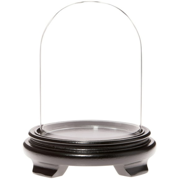 Plymor 4.5" x 6" Glass Display Dome Cloche (Black Wood Veneer Footed Base)