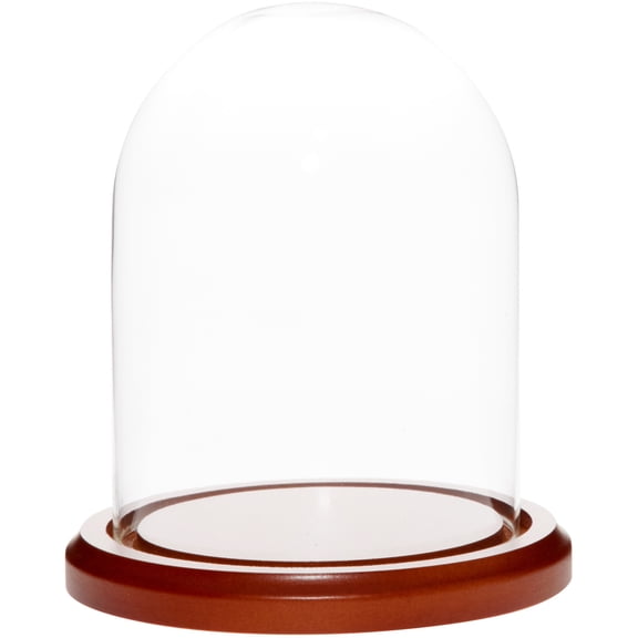 Plymor 4.5" x 6" Glass Display Dome Cloche (Walnut MDF Base)