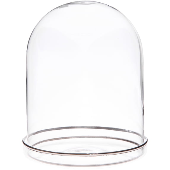 Plymor 4.5" x 6" Glass Display Dome Cloche with Silver Rim (Silver Rim Glass Tray Base), Pack of 2