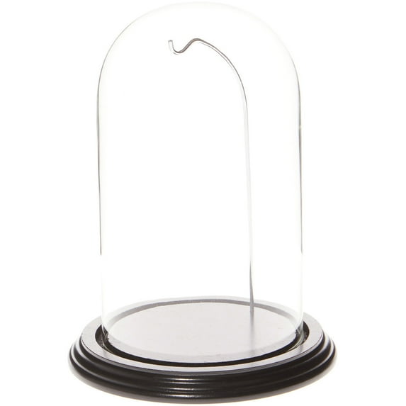 Plymor 4.5" x 8" Watch / Ornament Glass Display Dome Cloche (Black Wood Veneer Base & Silver Wire)