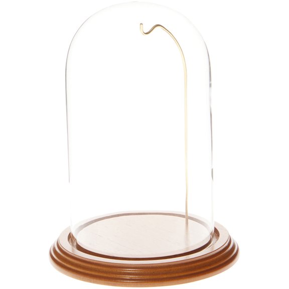 Plymor 4.5" x 8" Watch / Ornament Glass Display Dome Cloche (Oak Veneer Base & Gold Wire)