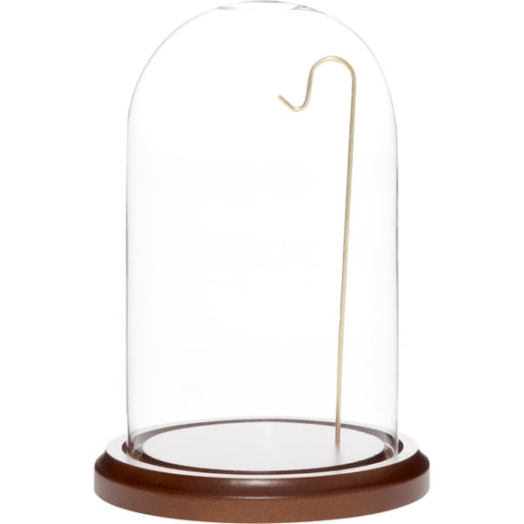 Plymor 4 inch x 7 inch Glass Display Dome Cloche (Dark Wood Base & Brass Wire)