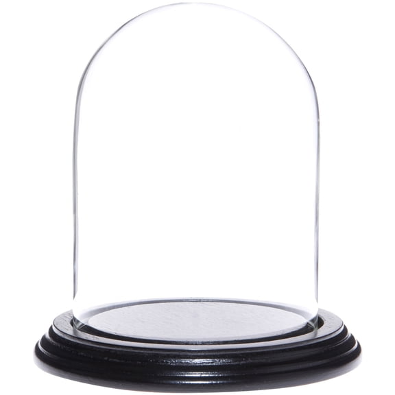 Plymor 4" x 5.25" Glass Display Dome Cloche (Black Wood Veneer Base)
