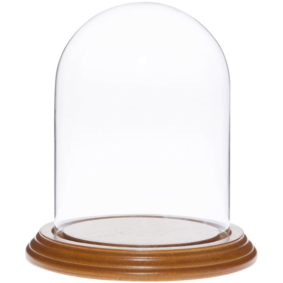 Plymor 4" x 5.25" Glass Display Dome Cloche (Oak Veneer Base)