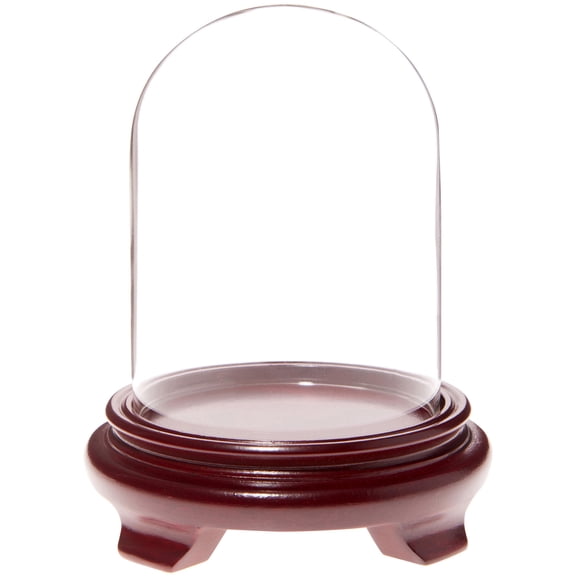 Plymor 4" x 5.25" Glass Display Dome Cloche (Red Wood Veneer Footed Base)