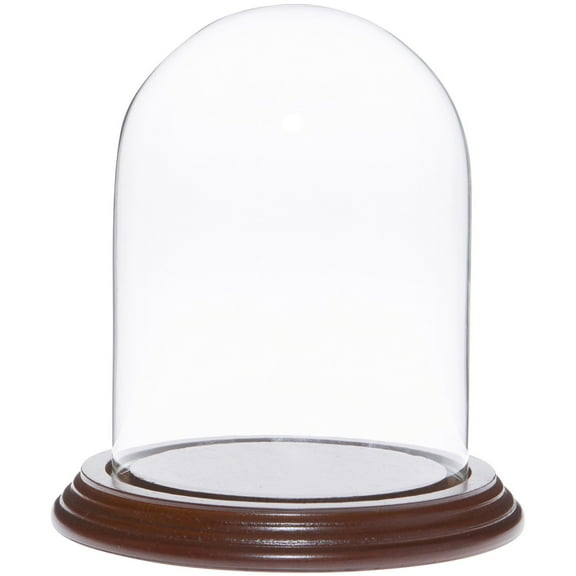 Plymor 4" x 5.25" Glass Display Dome Cloche (Walnut Veneer Base)