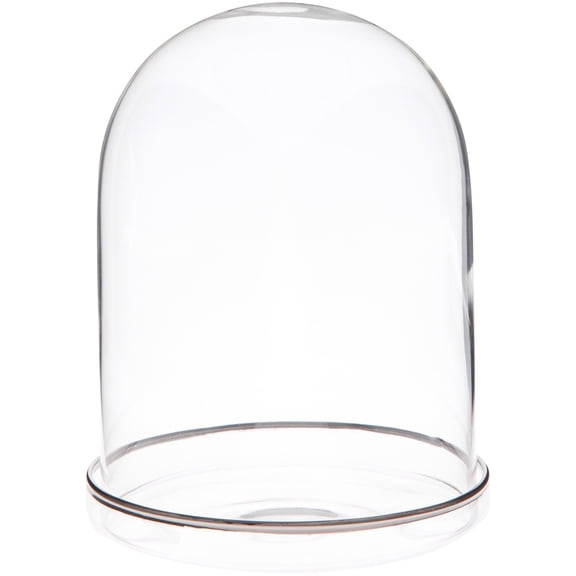 Plymor 4" x 5.5" Glass Display Dome Cloche (Silver Rim Glass Tray Base)