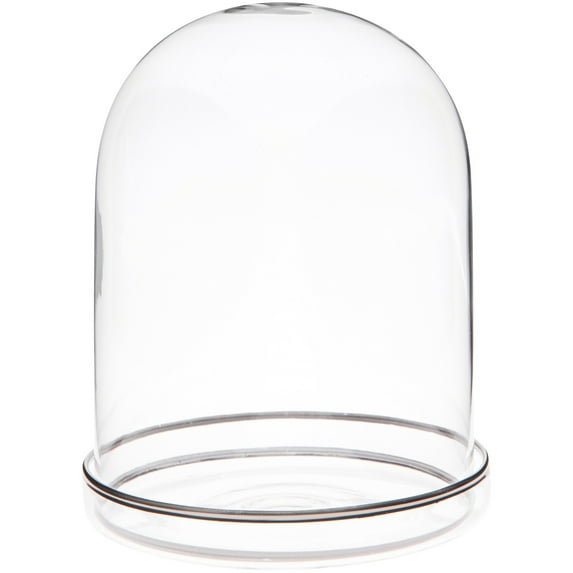 Plymor 4" x 5.5" Glass Display Dome Cloche with Silver Rim (Silver Rim Glass Tray Base), Pack of 6