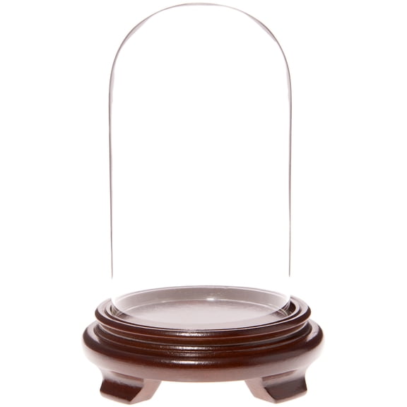 Plymor 4" x 7" Glass Display Dome Cloche (Walnut Wood Veneer Footed Base)