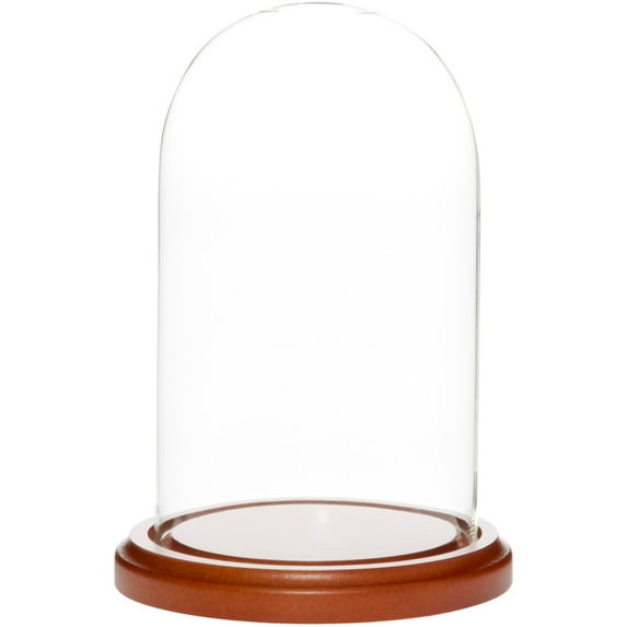 Plymor 4" x 7" Small Glass Display Dome Cloche (Walnut MDF Base)