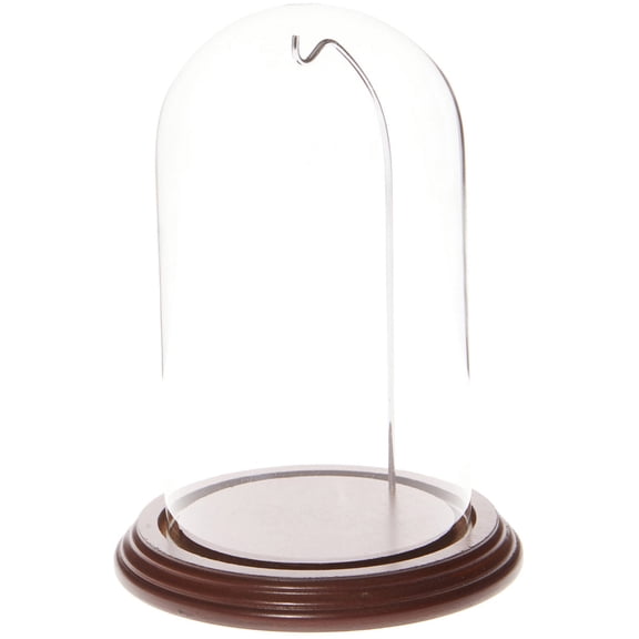 Plymor 4" x 7" Watch / Ornament Glass Display Dome Cloche (Walnut Veneer Base & Silver Wire)