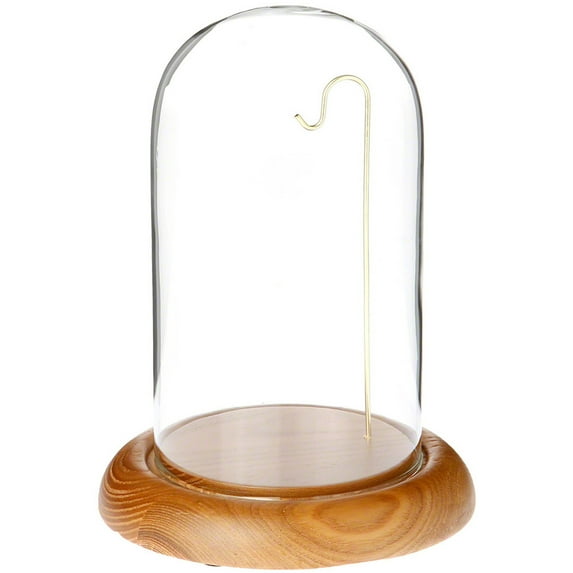 Plymor 4" x 7" Watch / Ornament Glass Display Dome (Oak Base & Brass Wire)