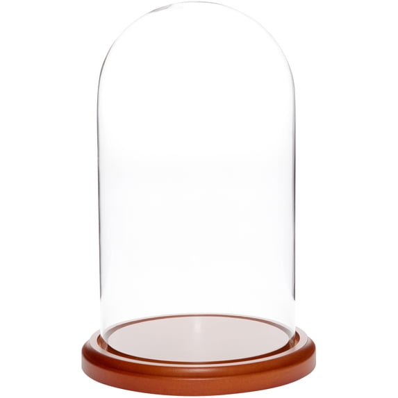 Plymor 5.5" x 10" Glass Display Dome Cloche (Walnut MDF Base)