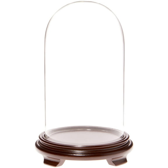 Plymor 5.5" x 10" Glass Display Dome Cloche (Walnut Wood Veneer Footed Base)