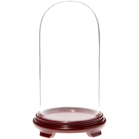 Plymor 5.5" x 11" Glass Display Dome Cloche (Red Wood Veneer Footed Base)