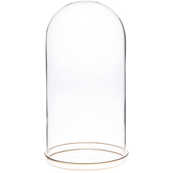 Plymor 5.5" x 11" Glass Display Dome Cloche with Gold Rim (Gold Rim Glass Tray Base), Pack of 4