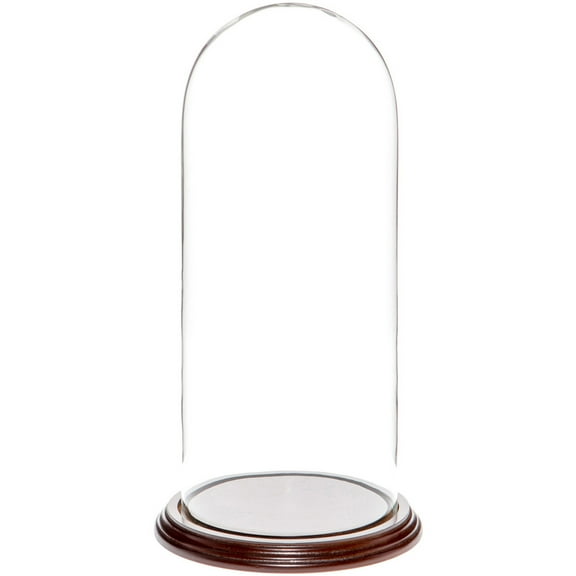 Plymor 5.5" x 13" Glass Display Dome Cloche (Dark Mahogany Veneer Base)