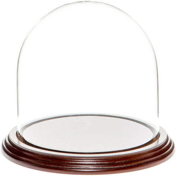 Plymor 5.5" x 5.5" Glass Display Dome Cloche (Dark Mahogany Veneer Base)