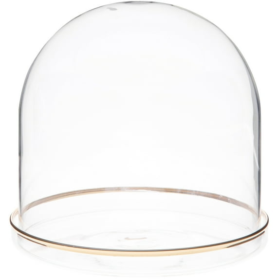 Plymor 5.5" x 5.5" Glass Display Dome Cloche (Gold Rim Glass Tray Base)