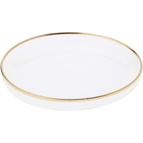 Plymor 5.5" x 5.5" Round Glass Display Tray (Gold Rim), Pack of 6