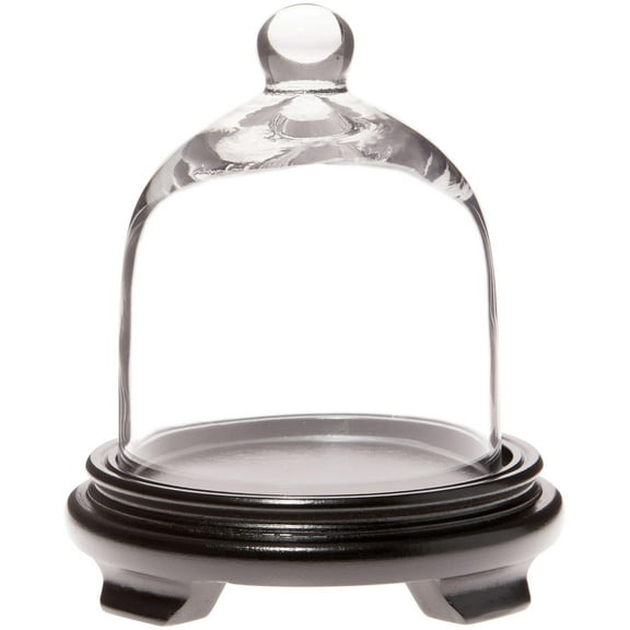 Plymor 5" x 6" Bell Jar Glass Display Dome Cloche, Black Wood Veneer Footed Base (Interior size 4.75" x 4.5")