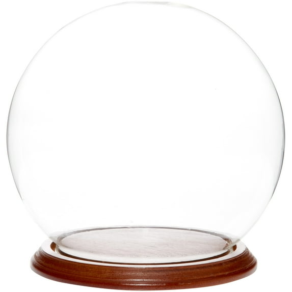 Plymor 7.5" x 8.5" Glass Display Dome Globe Cloche (Walnut Veneer Base), Pack of 2