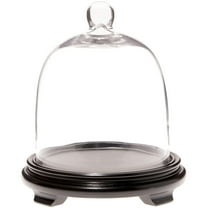 Plymor 7.875" x 9.5" Bell Jar Glass Display Dome Cloche, Black Wood Veneer Footed Base (Interior size 7.5" x 7.5")