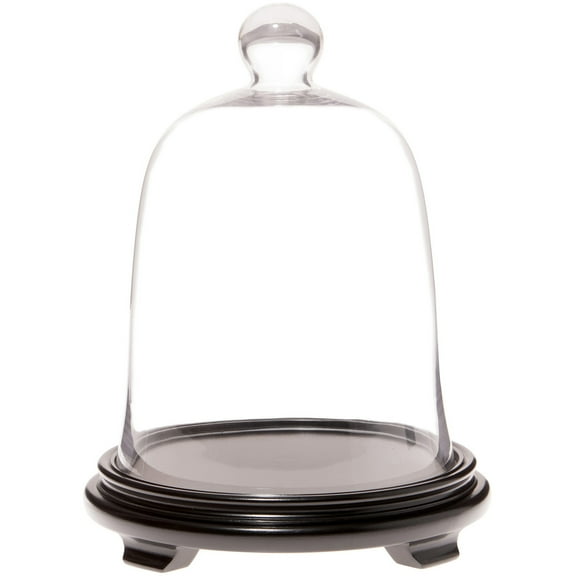 Plymor 8.5" x 11" Bell Jar Glass Display Dome Cloche, Black Wood Veneer Footed Base (Interior size 5.75" x 5.75")