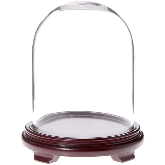 Plymor 8" x 10.25" Glass Display Dome Cloche (Red Wood Veneer Footed Base)
