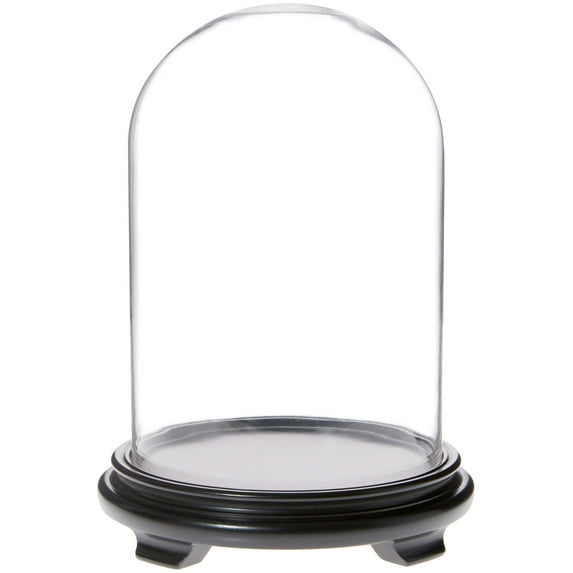 Plymor 8" x 12" Glass Display Dome Cloche (Black Wood Veneer Footed Base)