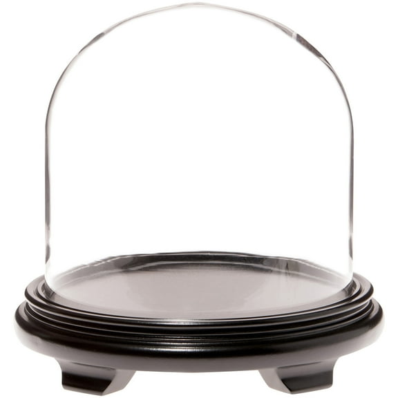 Plymor 9.75" x 10" Glass Display Dome Cloche (Black Wood Veneer Footed Base)