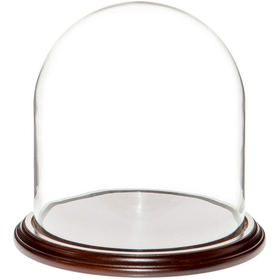 Plymor 9.75" x 10" Glass Display Dome Cloche (Dark Mahogany Veneer Base)
