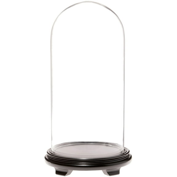 Plymor 9.75" x 20" Glass Display Dome Cloche (Black Wood Veneer Footed Base)