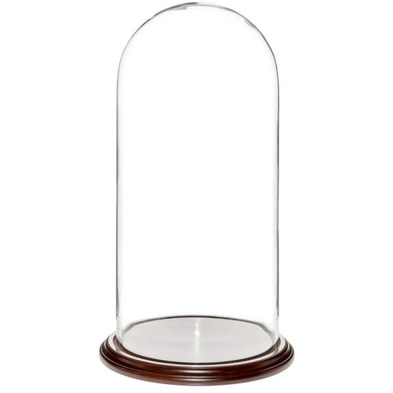 Plymor 9.75" x 20" Glass Display Dome Cloche (Dark Mahogany Veneer Base)
