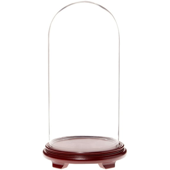 Plymor 9.75" x 20" Glass Display Dome Cloche (Red Wood Veneer Footed Base)