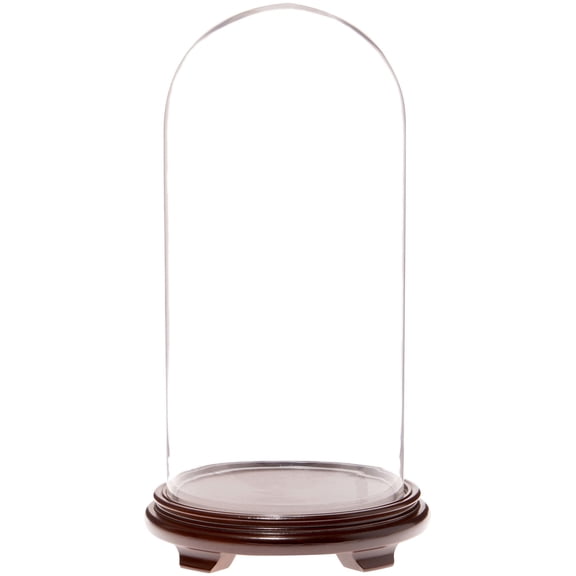 Plymor 9.75" x 20" Glass Display Dome Cloche (Walnut Wood Veneer Footed Base)
