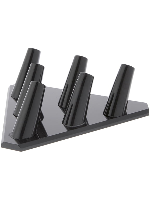 Black Acrylic Ring Finger Display, Six, 5.5" W x 5" D x 1.75" H
