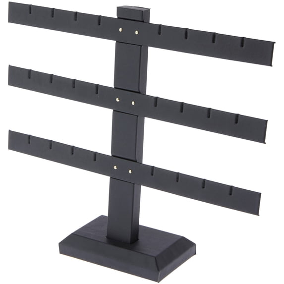 Plymor Black Faux Leather Triple T-Bar, Twelve Pair Earring Display Stand, 10.25" W x 8.5" H (Pack of 6)