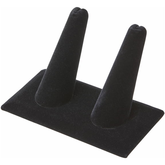 Plymor Black Velvet Ring Finger Display, Double on Rectangular Base, 3.625" W x 2.125" D x 2.25" H (Pack of 2)
