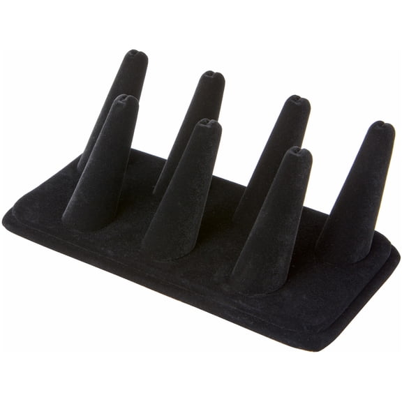 Plymor Black Velvet Ring Finger Display, Seven on Rectangular Base, 6.75" W x 3.5" D x 2.25" H (Pack of 2)
