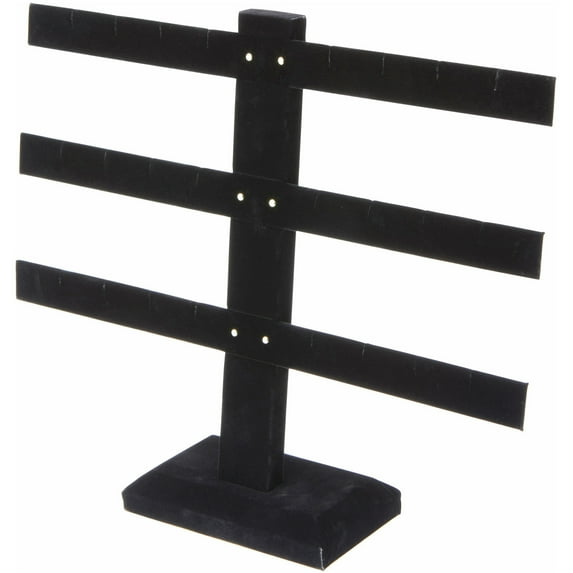 Plymor Black Velvet Triple T-Bar, Twelve Pair Earring Display Stand, 10.25" W x 8.5" H