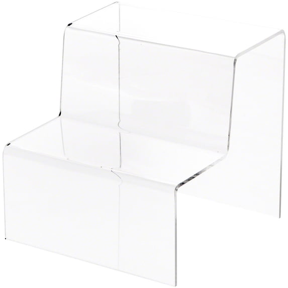 Plymor Clear Acrylic 2-Step Solid Back Display Stairs, 6.125" H x 6" W x 6.75" D (3 Pack)