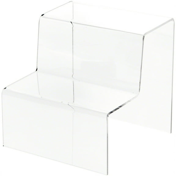 Plymor Clear Acrylic 2-Step Solid Back Display Stairs, 6.125" H x 6" W x 6.75" D