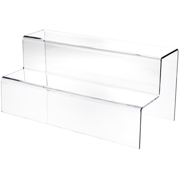 Plymor Clear Acrylic 2-Step Solid Back Display Stairs, 8.25" H x 18" W x 8.5" D