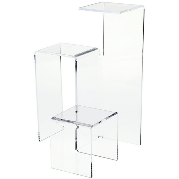 Plymor Clear Acrylic 3-Level Stair-Stepped Display Riser, 12.125" H x 8.25" W x 8.25" D (3 Pack)
