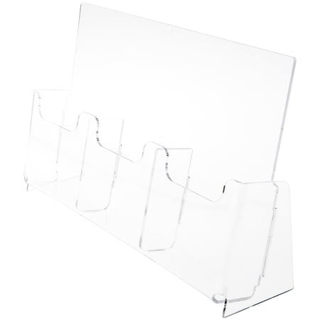 Plymor Clear Acrylic 3-Pocket Tri-Fold Brochure Literature Holder (Countertop), Fits Documents Up to 4" Wide