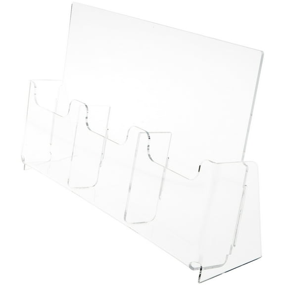 Plymor Clear Acrylic 3-Pocket Tri-Fold Brochure Literature Holder (Countertop), Fits Documents Up to 4" Wide