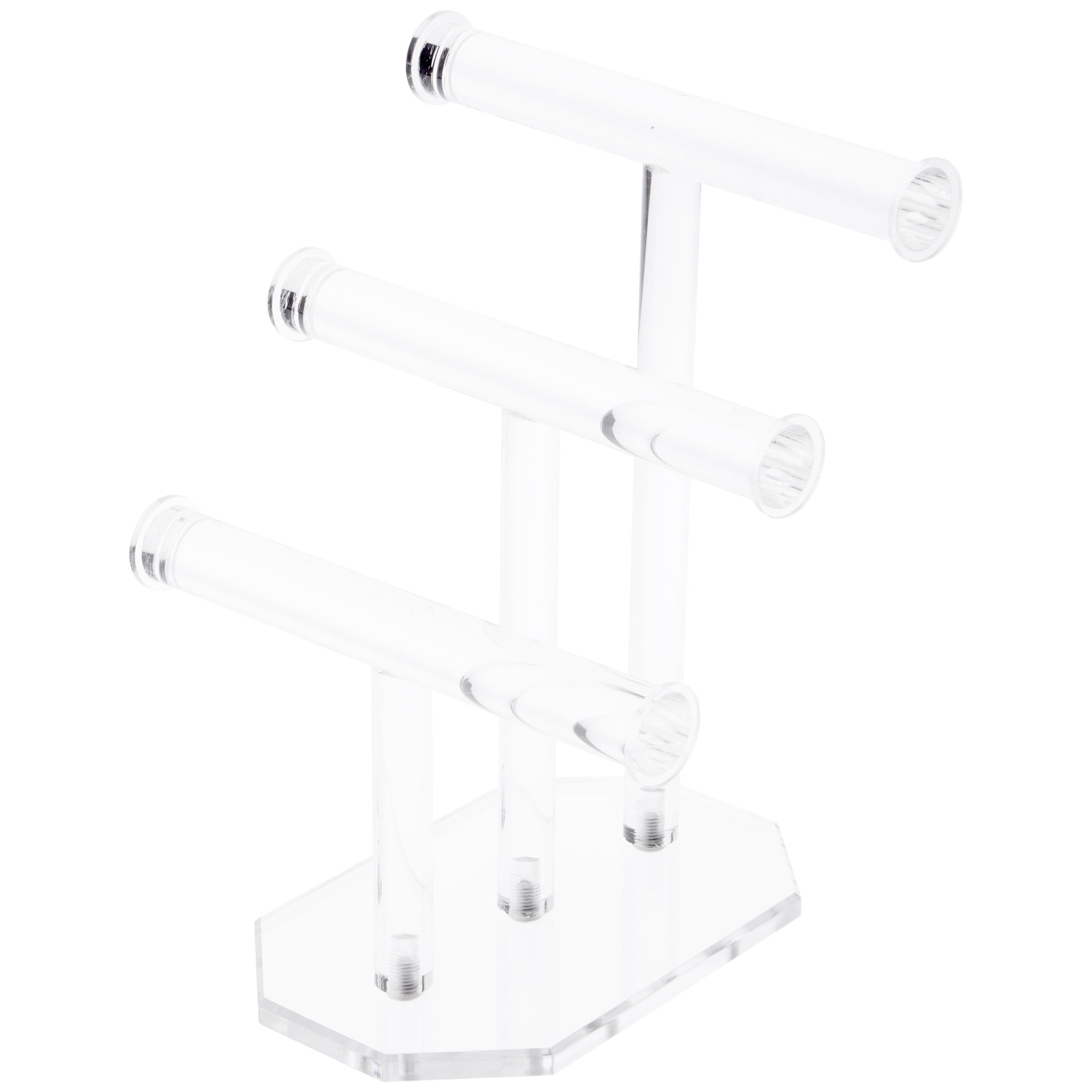 Plymor Clear Acrylic 3Tier TBar Necklace & Bracelet Display Stand, 10.75" H x 8" W x 8" D